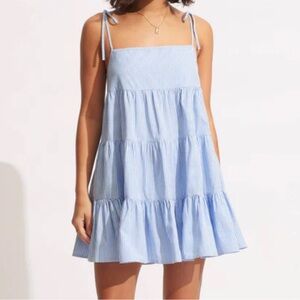 Seafolly Henley Stripe Mini Dress In Blue and White